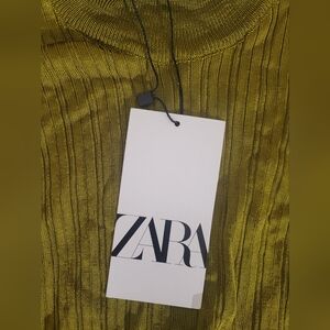 NWT Zara Creased Effect Top Blouse Long Sleeves High Neck Size S Green